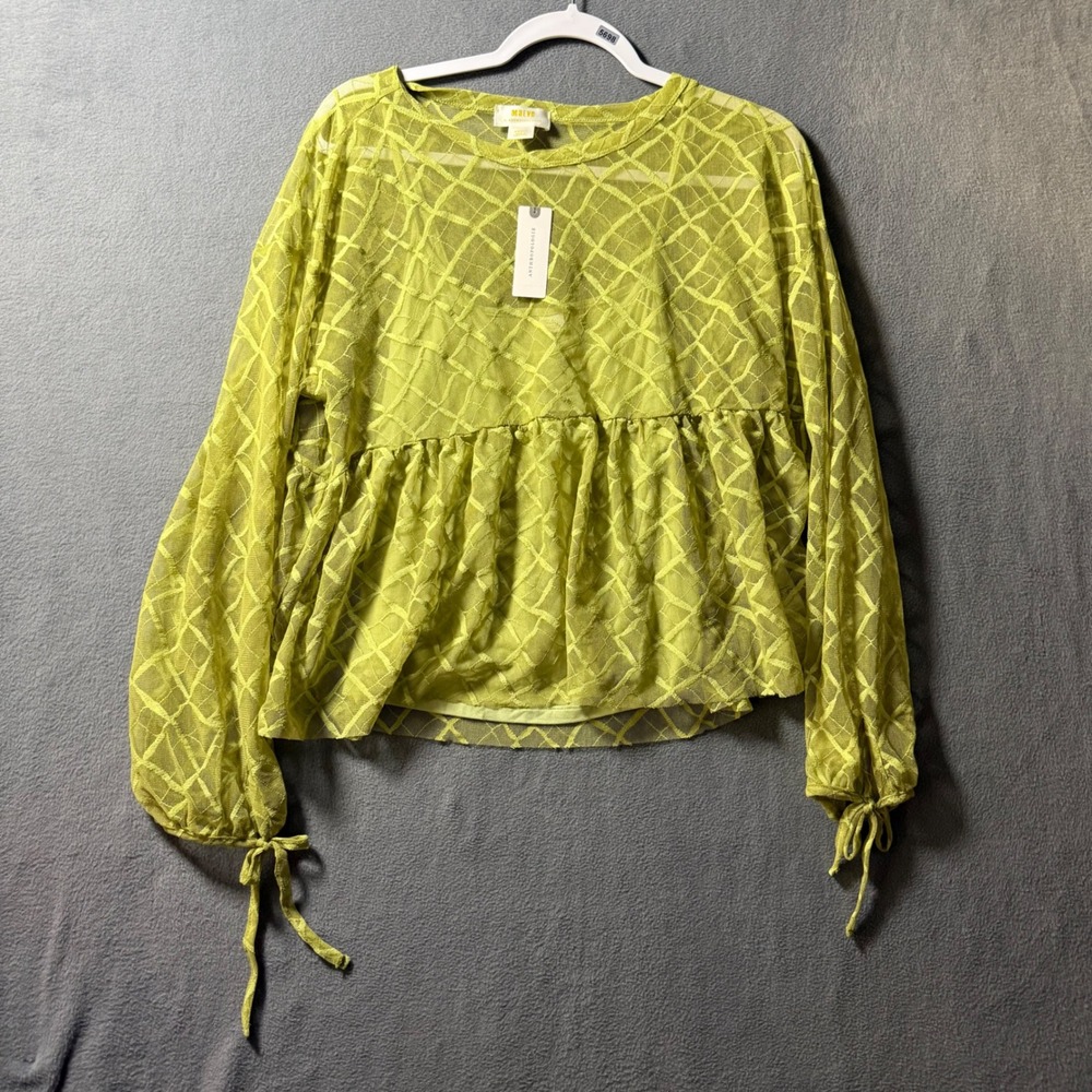 Anthropologie Maeve Lime Green Mesh Lattice Peplum Top Cami Set Small NEW